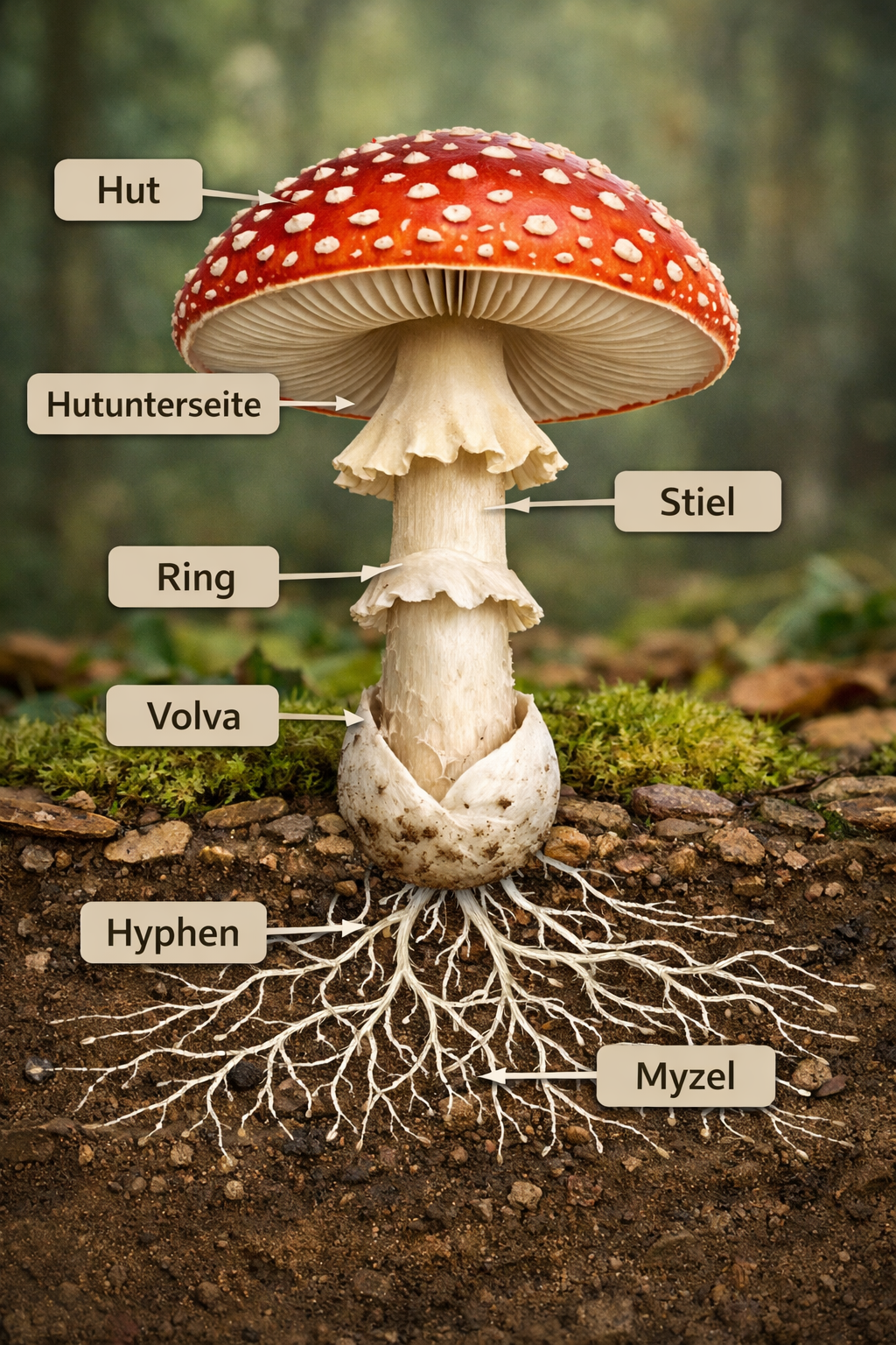 Anatomie eines Blätterpilzes