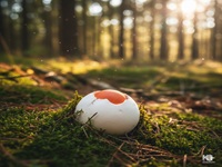 Kaiserling - Bild exemplarisch. KI generiert. Der Kaiserling wächst regelrecht aus einer kleiner "Kugel" bzw. "Ei". 